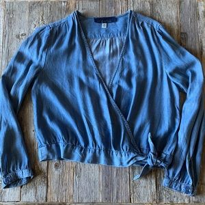 Blue Pair cropped wrap denim top